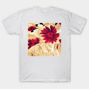 Elegant Red Floral Relief T-Shirt